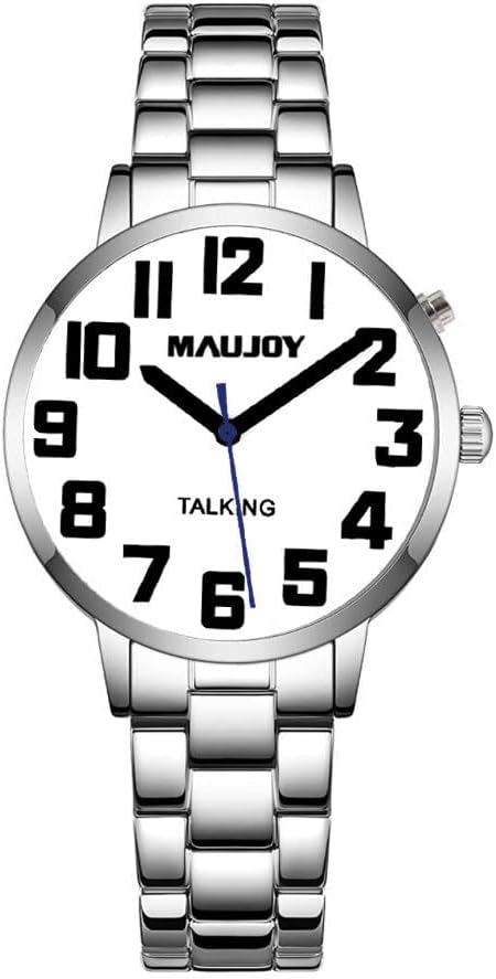 MAUJOY Talking Unisex Quartz Watch with Stainless Steel Extendable Strap