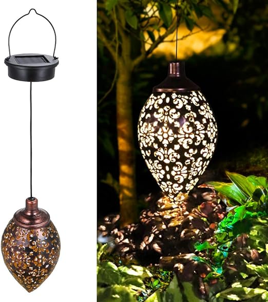 Solar iron courtyard pendant hollow tapered light