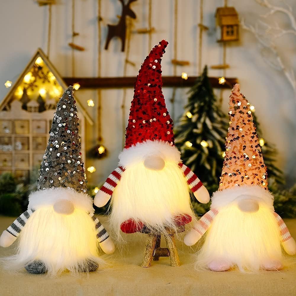 3PCS Gnomes Christmas Decorations -12 Inches Light Up Christmas Gnomes