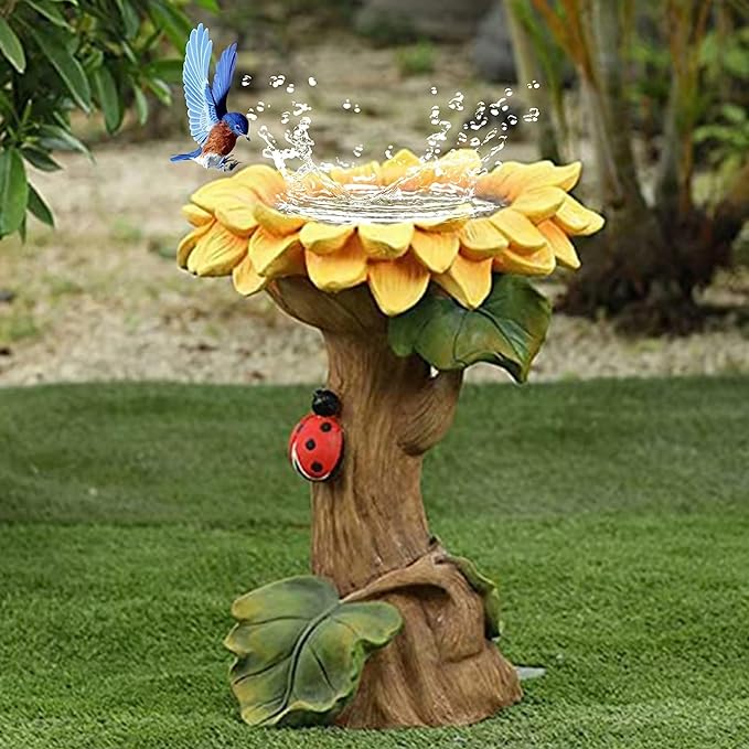 Sunflower Bird Baths Garden Bird Bath Dish Resin Bowl Home Garden Yard Lawn Decora