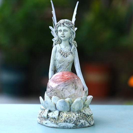 Solar squatting flower fairy Solar Angel Fairy Garden Decoration