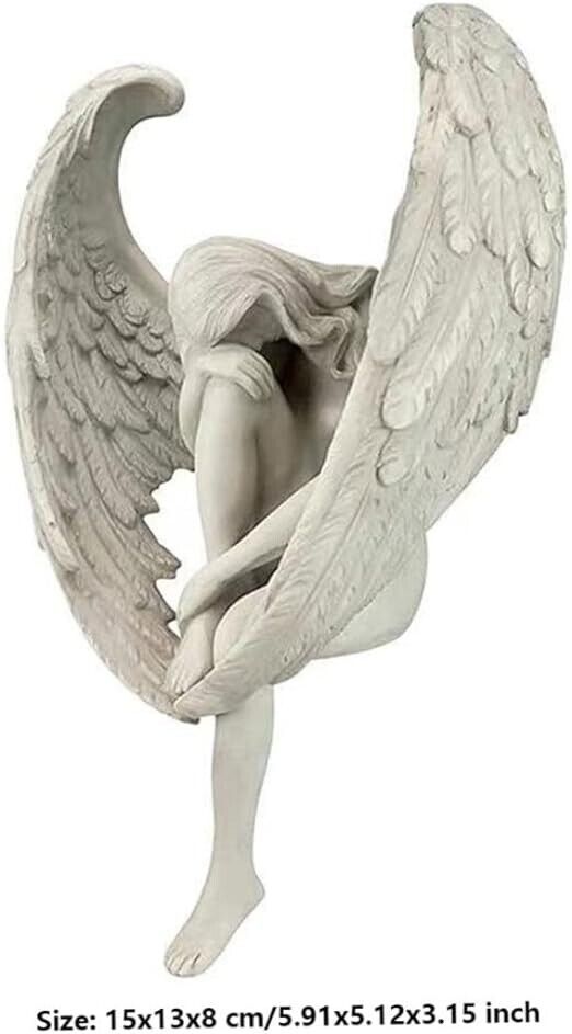 3D Sitting Angel Figurine Resin Angel Fairy Art Sculpture, Garden Landscape Ange