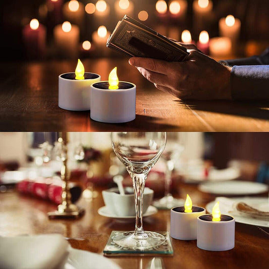 Solar Powered Candle Lamp Yellow Candles White Decor Wedding Flameless